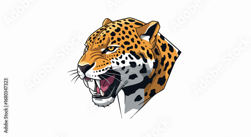 Fierce Jaguar Head Roaring with Sharp Teeth and Intense Eyes.