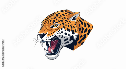 Fierce Jaguar Head Roaring with Open Mouth and Sharp Teeth.