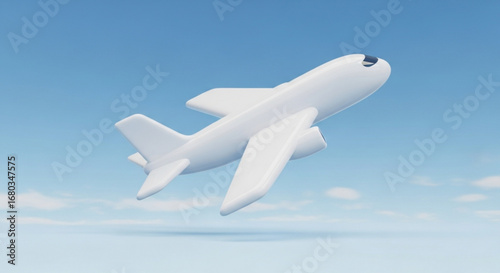 White airplane flying in the blue sky travel transportation aviation flight aircraft journey vacation trip 3d