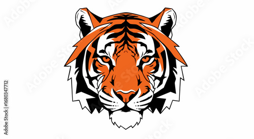 Fierce Tiger Head Illustration with Intense Red Eyes and Black Stripes.