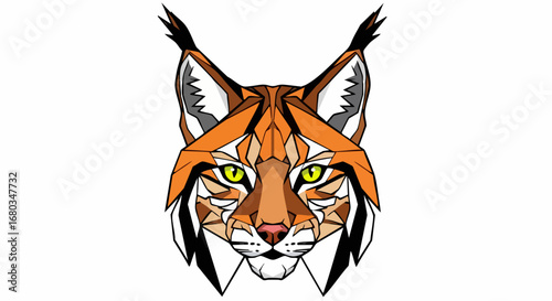 Geometric Lynx Head Illustration Fierce Wildcat Face.
