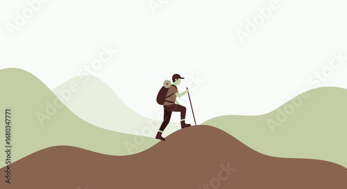 Adventurer Hiking Upward, Embracing Wilderness And Achieving Altitude, Inspiring Visual