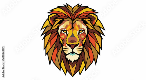 Vibrant geometric lion head illustration with colorful mane.