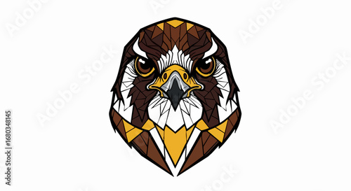 Geometric Eagle Head Illustration in Brown, White, and Yellow.