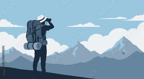 Adventurer Observes Distant Peaks, Anticipating Majestic Mountain Exploration Adventures