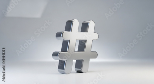 Stock photo of silver hashtag symbol for social media marketing and trending topics online and digital content