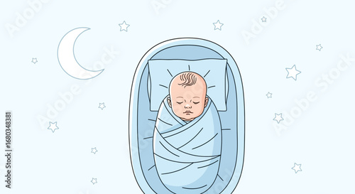Adorable Infant Asleep In Swaddle Under Moonlight And Gentle Stars for Parenthood Concepts