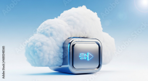 Cloud computing data transfer button technology internet network storage upload download concept illustration