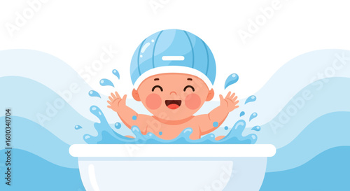Adorable Infant Enjoying A Playful Bath Time Experience With Joyful Expressions