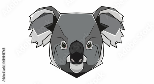 Geometric Koala Head Illustration in Grayscale.