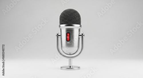 Vintage microphone podcasting recording studio equipment silver mic broadcast audio professional voice over tool