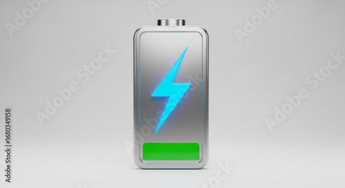 Battery charging icon full power indicator symbol energy level electricity rechargeable technology device 3d