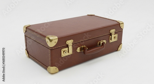 Vintage brown leather suitcase luggage travel bag antique trunk with brass hardware for sale online shop now