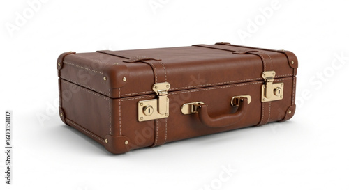 Vintage brown leather suitcase luggage travel bag antique baggage retro style travel accessory for vacation