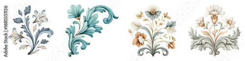 Decorative Floral Elements Set. Vintage Style Ornaments