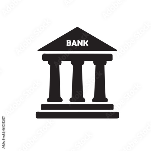 Elegant Bank Icon A Symbol of Trust and Financial Stability Black and white illustration representing a classic bank building facade. Ideal for financial websites mobile apps and educational materials