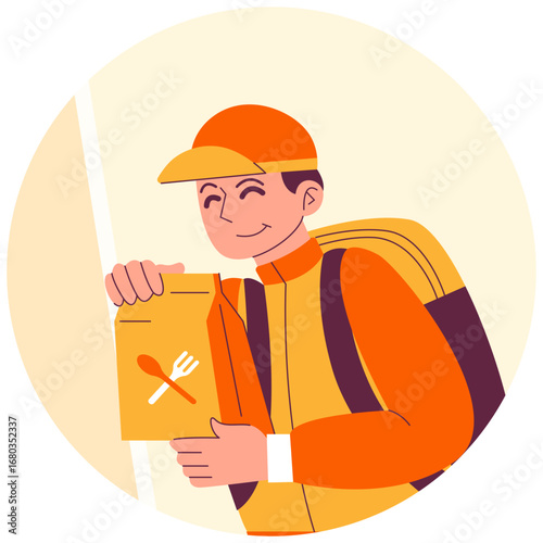 Man Delivering Food Vector Illustration