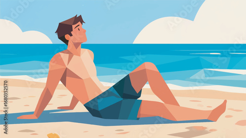 Illustration of A Man on the Beach Design Template with Sea Background