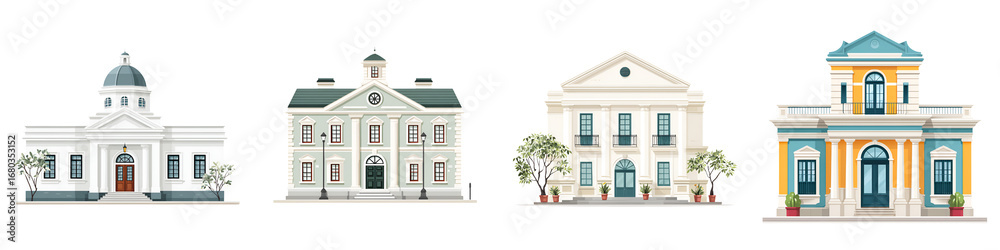 Obraz premium Buildings Set: Architecture Facades on White