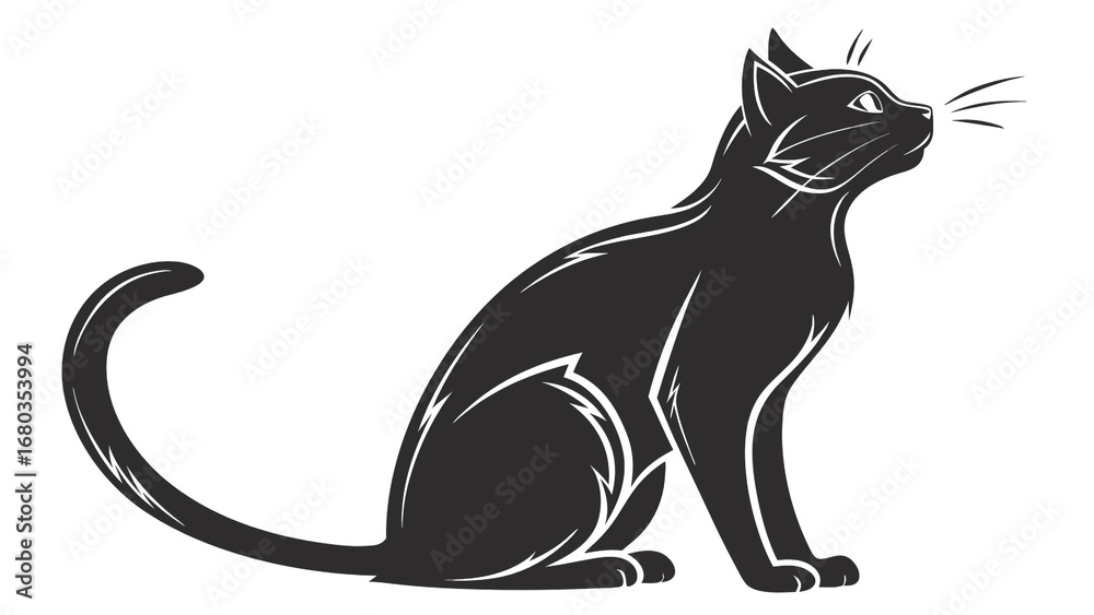 Fototapeta premium Elegant Black Cat Vector, Halloween Cat Silhouette, Sitting Black Cat Illustration