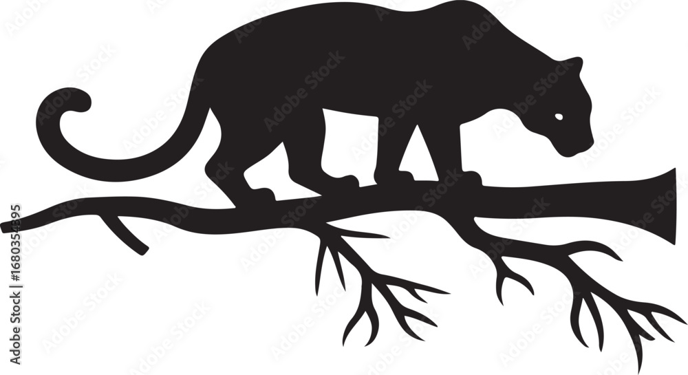 Obraz premium Black vector silhouette of a wild cat illustration