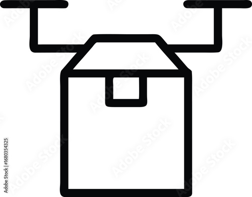 Drone Delivery Box in Minimal Line Art Style on Transparent Background