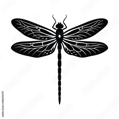 Dragonfly Silhouette with Spread Wings