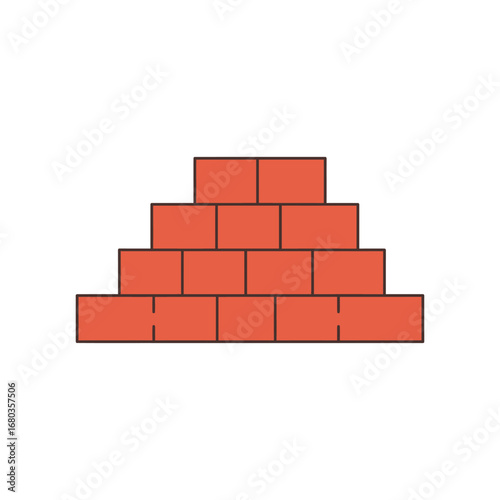 A simple, flat-style vector illustration depicts a sturdy red brick wall, symbolizing construction, strength, and foundational building blocks.
