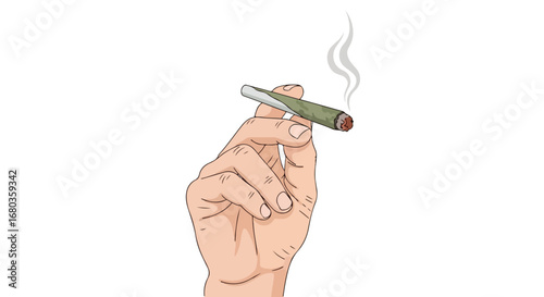 Hand holding lit cigarette with rising smoke illustration, recreational activity illustration,smoking addiction concept