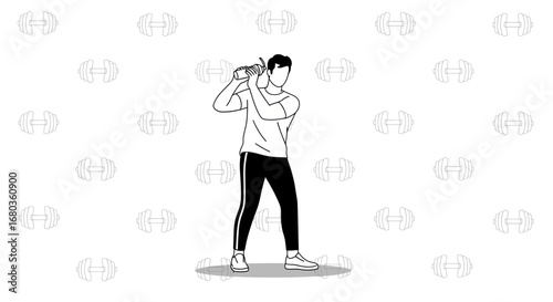 Training Athlete Exercise Demonstration Concept With Dumbbell Vector Illustration Outline