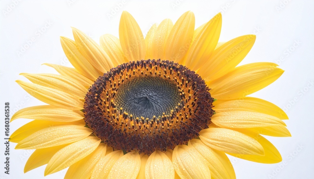 Fototapeta premium Sunflower with Dewdrops, isolated on white background