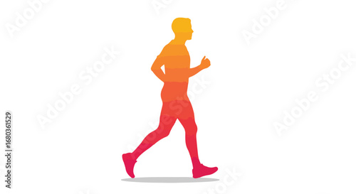 Gradient silhouette of a male runner, symbolizing athleticism and fitness on a white background highlighting vibrant warm color transitions
