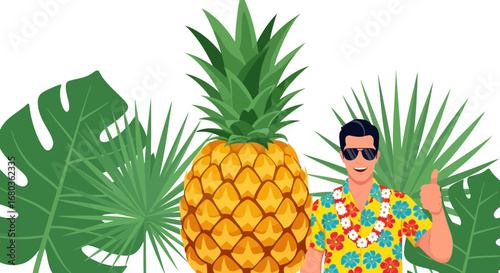 Tropical Paradise With Cheerful Character And Delicious Pineapple Illustration
