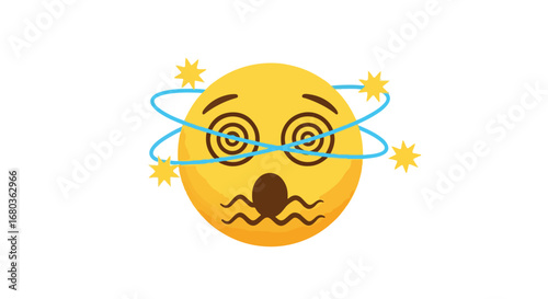 Dizzy Emoji with Spiraling Eyes and Floating Stars Conveying Confusion and Disorientation in Animated Style