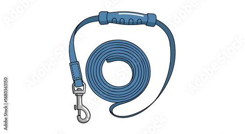 Rolled dog leash illustration with comfortable handle and secure clip, suitable for pet care and training materials showing equipment in a flat design