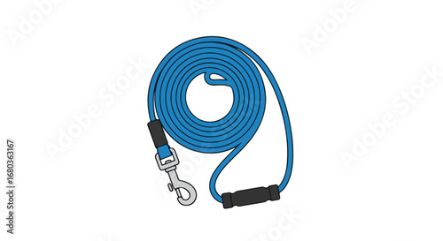 Illustration of a blue dog leash coiled on a white background showcasing pet care equipment and design elements ideal for pet-related content