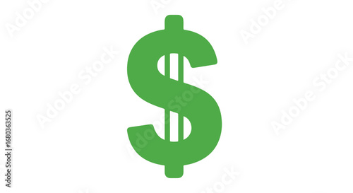 Vibrant green dollar symbol displayed prominently against a pristine white background showcasing simplicity in currency and financial concepts