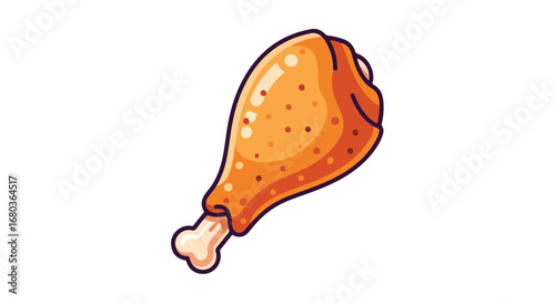 Cartoonish fried chicken leg illustration against a white background, ideal for food-related designs or menus offering chicken meals