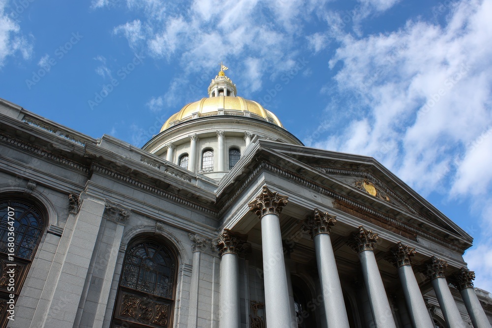 Fototapeta premium Boston Capital. State Capitol Building Featuring Gold Dome and Architectural Columns
