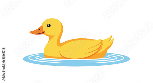 Cheerful Yellow Duckling Gliding on Serene Blue Water, Radiating Joy and Calmness in a Minimalist Illustration style
