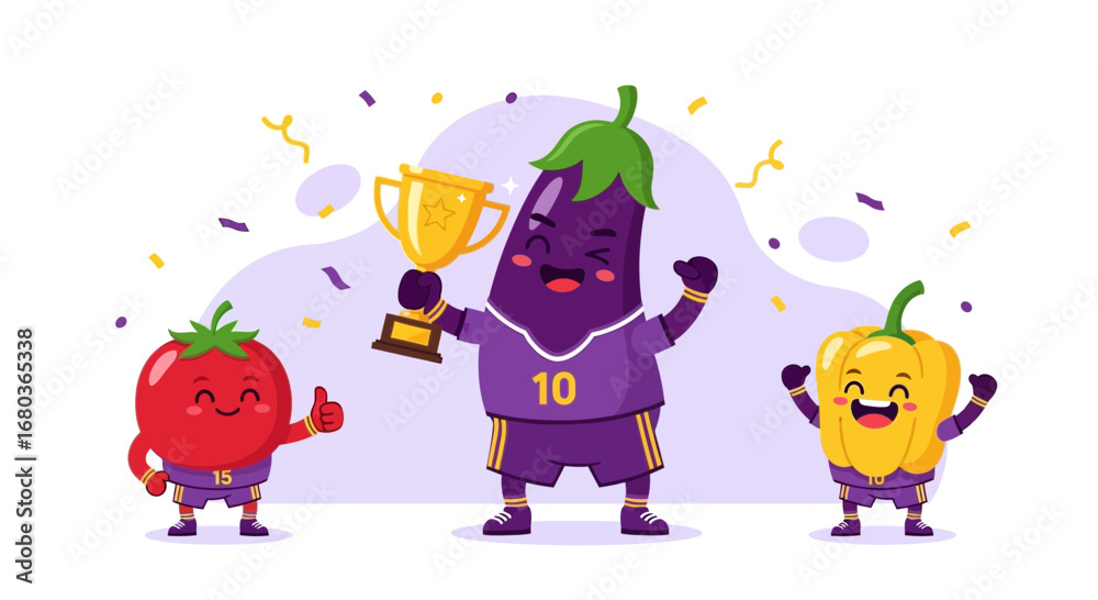 Fototapeta premium Vegetable Team Celebrates Victory After Winning a Championship Trophy with Joyful Expressions
