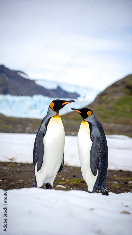 Fototapeta premium Penguins Face-Off Antarctic Scene
