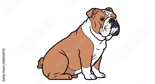 A noble illustration of an English Bulldog with its characteristic loose skin folds and sturdy build captured in a simple clean line style