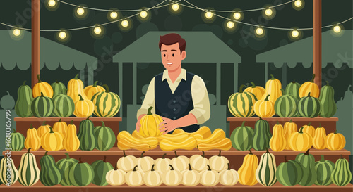 Vibrant Autumnal Farmer's Market Scene Showcasing Local Produce And Seasonal Delights