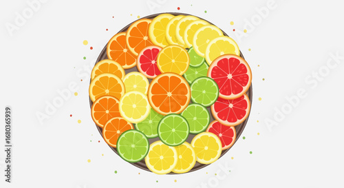 Vibrant Citrus Array: Artistic Arrangement of Zesty Fruits on a Serving Platter