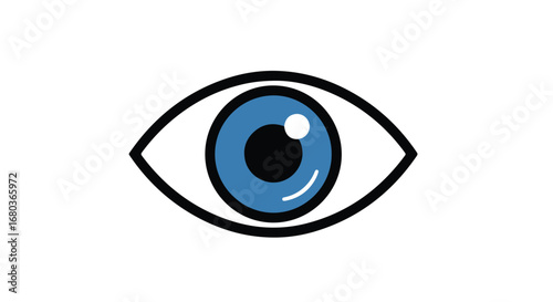 Stylized blue eye icon with simple lines, depicting sight and vision, presented on a clean white backdrop, minimal aesthetic, clear representation