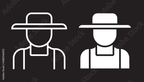 Farmer hat outline avatar person agriculture rural worker male simple Farmer avatar outline with hat representing agriculture.Illustration of farmer with hat and overalls icon vector agriculture farmi