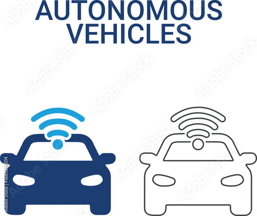 Autonomous Vehicles Futuristic Cars icons with Wireless Communication, Line art icons design