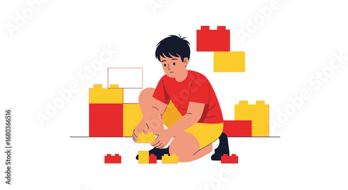 A Young Person Builds A Structure With Colorful Blocks During An Activity