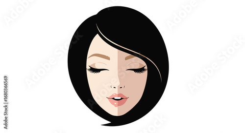 Serene portrait of a young woman with closed eyes and black hair, symbolizing beauty and peacefulness in a digital art style